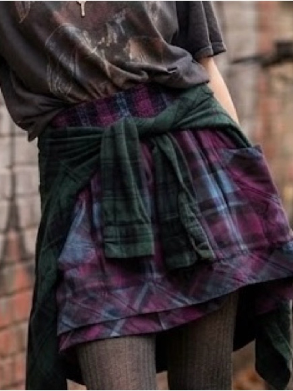 Kimchi Blue Urban Outfitters Plaid Flannel Smocked Waist Pleated Mini Skirt L